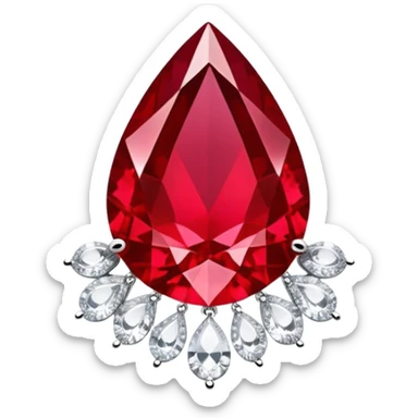 enchanted ruby talisman radiating passion and renewal, teardrop shape, surrounded by shimmering white stones sticker