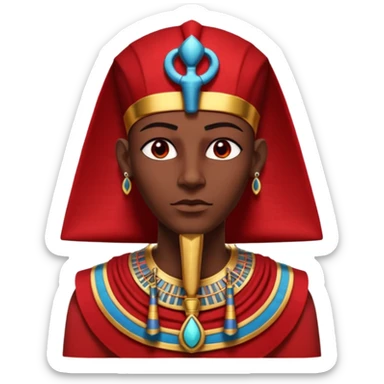 gothic ancient Egyptian character portrait, head and shoulders only, red and black color theme, pharaoh collar, ankh symbols, dark red royal fabric, Egyptian jewelry, mysterious expression, dramatic lighting, 3D cartoon, mobile game icon style, clean background, no text, no watermark
 sticker
