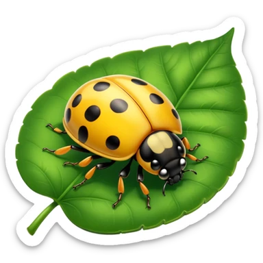  cute yellow lady bug on leaf sticker