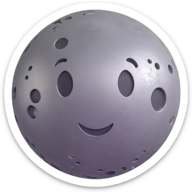 planet Mercury, round, metallic gray rocky ball, covered in pitted marks and rough patches, 3D emoji style, floating in space sticker