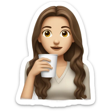 White girl with long brown hair drinking coffee  sticker