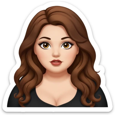 plus size, long brown wavy hair, baddie,pretty, makeup, black eyeliner, long hair sticker