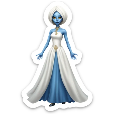 a blue alien woman full body in white Romanov dress sticker