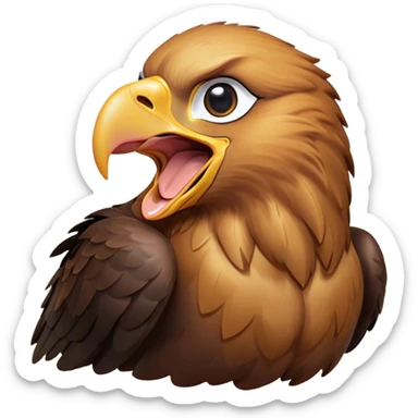 Cinematic Cute Yawning Golden Eagle Portrait Emoji, Head tilted slightly with a dramatic, wide-open yawn, showcasing a robust, majestic form with softly drooping feathers and sleepy, half-closed eyes, Simplified yet irresistibly adorable features, highly detailed, glowing with a soft, cozy amber glow, high shine, relaxed yet expressive, stylized with a dash of whimsical aerial charm, soft glowing outline, capturing the essence of a drowsy yet affectionate golden eagle that appears ready to stretch out for a nap! sticker