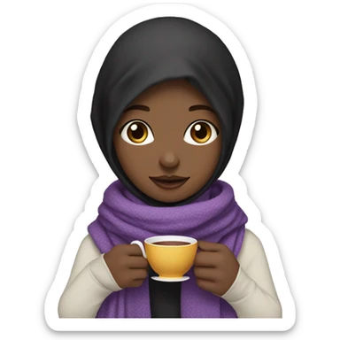 A veiled, brown-eyed girl holding a tea cup in her hands and a purple and black cashmere scarf on her shoulders sticker