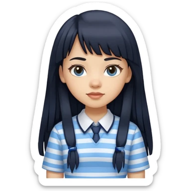 hair : black long hair with fringe 
skin : light 
cloth : light blue stripe shirt + navy long long school girl skirt



 sticker