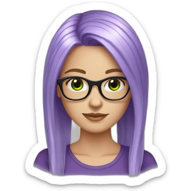 white-girl-purple-hair-green-eyes-square-glasses sticker
