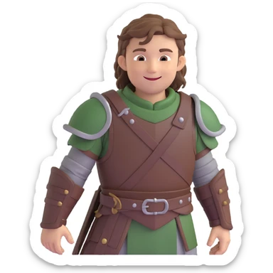 young Viking boy from How to Train Your Dragon, tousled brown hair, wearing armor and green tunic, smiling, 3D animated style sticker