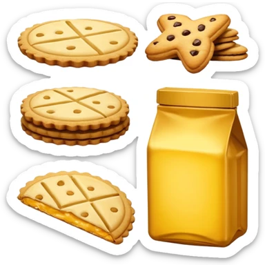 diverse types of hydrogenated fats together: margarine, bottled hydrogenated vegetable oil, industrial snacks (bagged chips), and industrial cookies, isolated on white background sticker