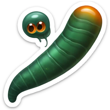 Eight-eyed Dark green and orange leech with oral suction and caudal suction sticker