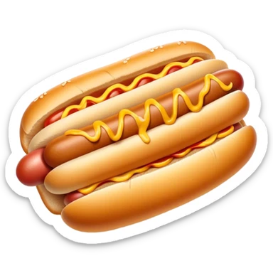 Cinematic classic hot dog, nestled in a soft toasted bun, drizzled with mustard and ketchup, juicy and flavorful, warm golden tones, ultra-detailed and mouthwatering. sticker