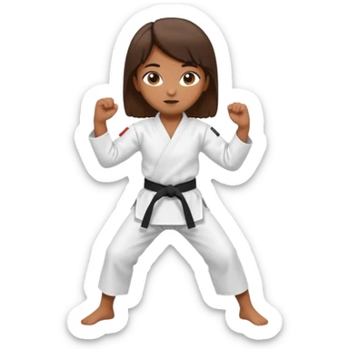 Ragazza castana che pratica karate, ha la cintura nera ed io tradizionale kimono bianco del karate, tira un calcio laterale oppure un pugno oppure è in posizione di guardia sticker