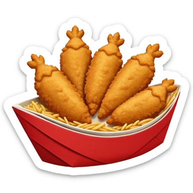 Five delicious breaded irregular chicken tenders in a red paper food boat sticker