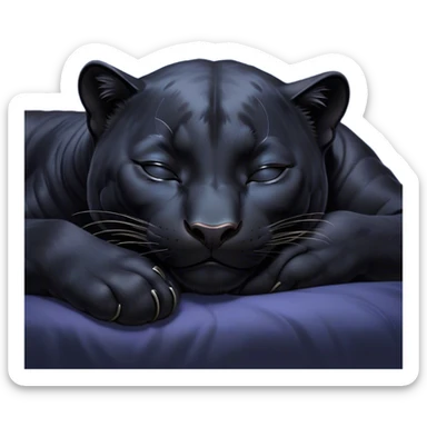Meme-Worthy cute Sleeping black Panther Portrait Emoji, Head resting peacefully with a contented smile, showcasing a luxuriously sleek form and eyes gently closed in serene slumber, Simplified yet comically adorable features, highly detailed, glowing with a soft, drowsy dark light, high shine, relaxed and utterly lovable, stylized with an air of playful laziness, bright and heartwarming, soft glowing outline, capturing the essence of a sleeping black Panther that feels destined to become the next viral icon of adorable rest! sticker