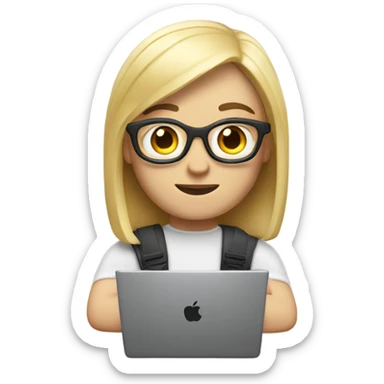 memoji of a white youtube with a laptop, apple style sticker