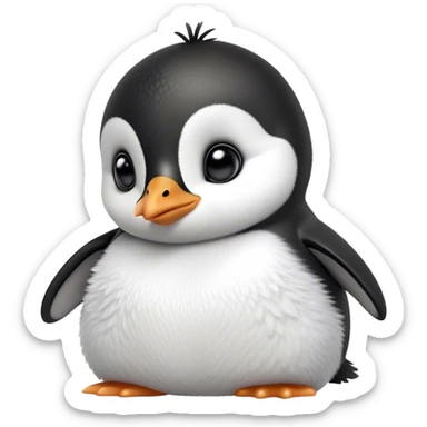 Cinematic Noble Baby Penguin Portrait Emoji, Poised with an air of innocent regality, featuring soft, downy feathers in crisp black and white and wide, soulful eyes, Simplified yet sharp and sophisticated features, highly detailed, glowing with a gentle, dignified polar glow, high shine, intelligent and charming, stylized with an air of cherubic majesty, focused and attentive, soft glowing outline, capturing the essence of a tiny arctic noble that feels as though it could waddle out of the screen with effortless authority! sticker