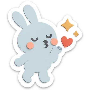 Change the bunny's color to pastel blue, keep it full-body, blowing a kiss with sparkles sticker