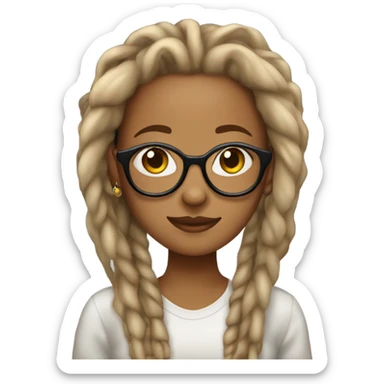 Tan girl with glasses and and dread locs hairstyle with ear piercings sticker
