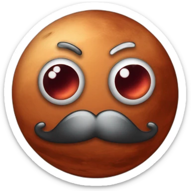 the round planet mars with furios eyes and moustache sticker