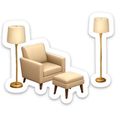 Isometric 3D corner of hotel room with modern floor lamp and modern beige armchair sticker