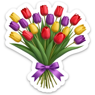 bouquet of tulip with bow and wrapping paper sticker
