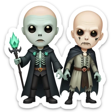 The bald necromancer and his undead assistant sticker