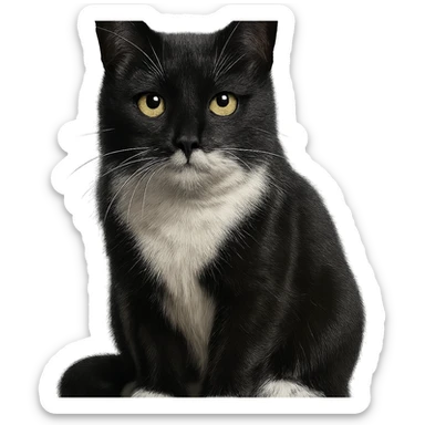 realistic tuxedo cat, detailed fur, lifelike eyes, photorealistic sticker