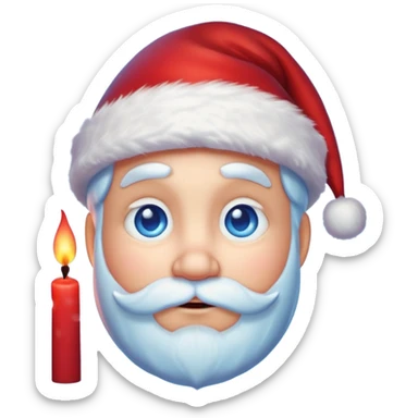 Fantasy human portrait emoji, Santa Claus hat slightly frosted, icy winter face with red candlelight reflection in eyes, cold blue lighting, subtle festive contrast, emotional minimalism, clean readable emoji style, male/female variant
 sticker