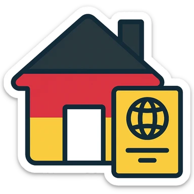 Add a symbol of a passport or official document to the icon, keep the style and colors consistent, emphasize trust and integration, no background. sticker