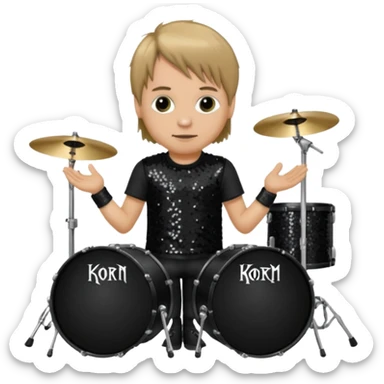Ray Luzier from Korn with dark blonde hair, light skin, black sequin outfit sticker
