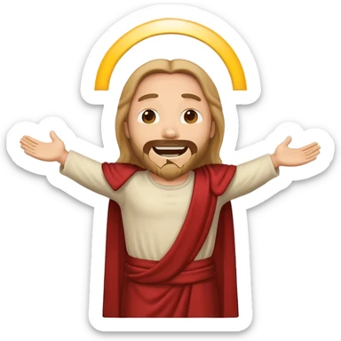 my workmate accidentally misspelled "Jesus christ" as "Jesbus christ", make an emoji of jesus with his HANDS ON HIS HIPS, making a face as if he's laughing at how silly someone is sticker