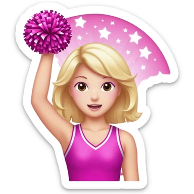 football cheerleader, holding a cheering pom, pink and twinkle sticker