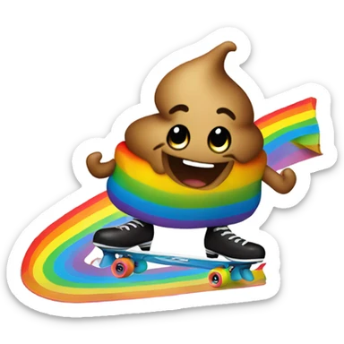 Poop emoji skating in a rainbow  sticker