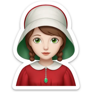 Handmaid woman with brown hair and green eyes. Only head sticker