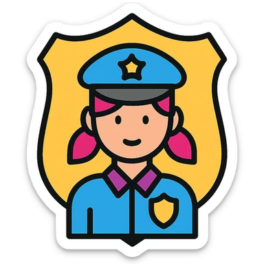 girly enforcer, badge or shield motif, icon style sticker