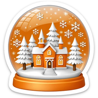 Orange Christmas village snow globe сделай полностью белым: основа шара белая, 3 белых дома и 2 белых елки внутри с золотыми снежинками sticker