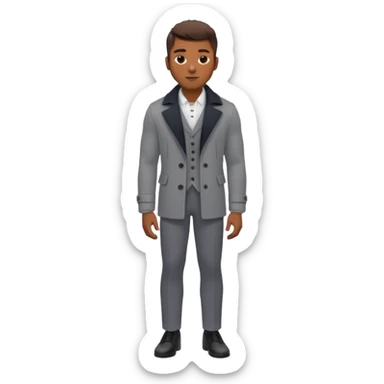 Handsome Black guy with brown skin tone, with lean muscular build, wearing gray slacks, a long sleeved white button up top, black shoes, and a black pea coat  sticker