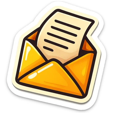 retro sticker style illustration of an envelope with a letter sticking out, slightly open envelope, visible letter, bold outlines, expressive shadows, glossy highlights, juicy, playful, bright sticker