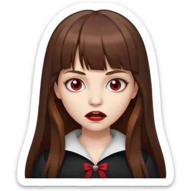 eu quero uma menina de franja e cabelo comprido cabelo castanho parecendo uma vampira com a boca fechada sticker