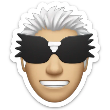 person with spiky white hair and a black blindfold sticker