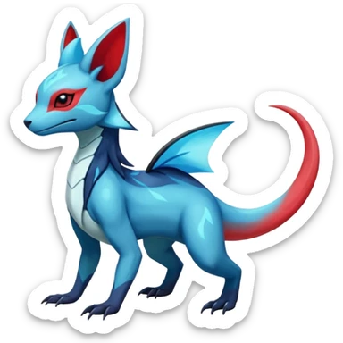 Shiny Sparkly Red Colorful Dark Shiny Exotic Salandit-Aurorus-Glaceon-Fakémon-hybrid-creature (full body)  sticker