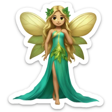 Beautiful, leaf, fairy, gold, turqoise, green, long hair, big wings sticker
