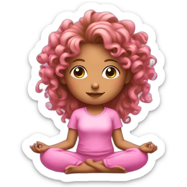 curly pony tail girl doing meditation wearing pink sticker