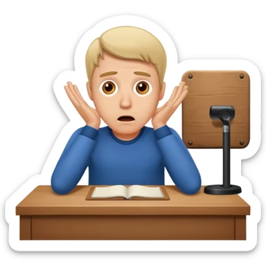 A white man sits at his desk in shock. sticker