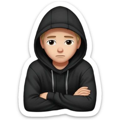 Caucasian in black hoodie coat sitting sad at bar leaning on arm sticker