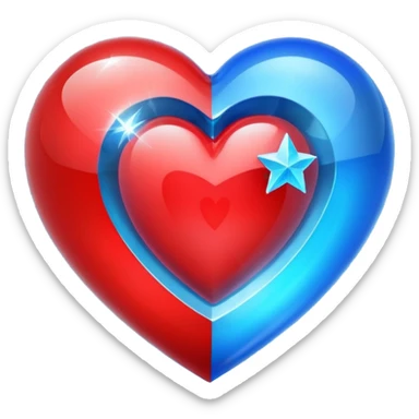 A glowing hologram of a red 3D heart with a bright blue star inside sticker