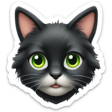 a furry long-haired black cat with big green eyes sticker