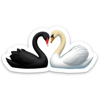 Black swan and white swan Two swan looking face each other  affection floating sticker