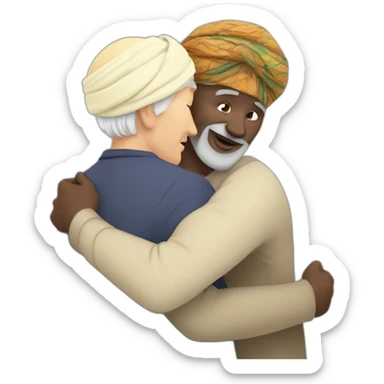 Turban older Man from africa hugs blond European man sticker