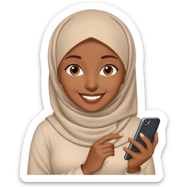 Black Muslim woman smiling at cellphone  sticker